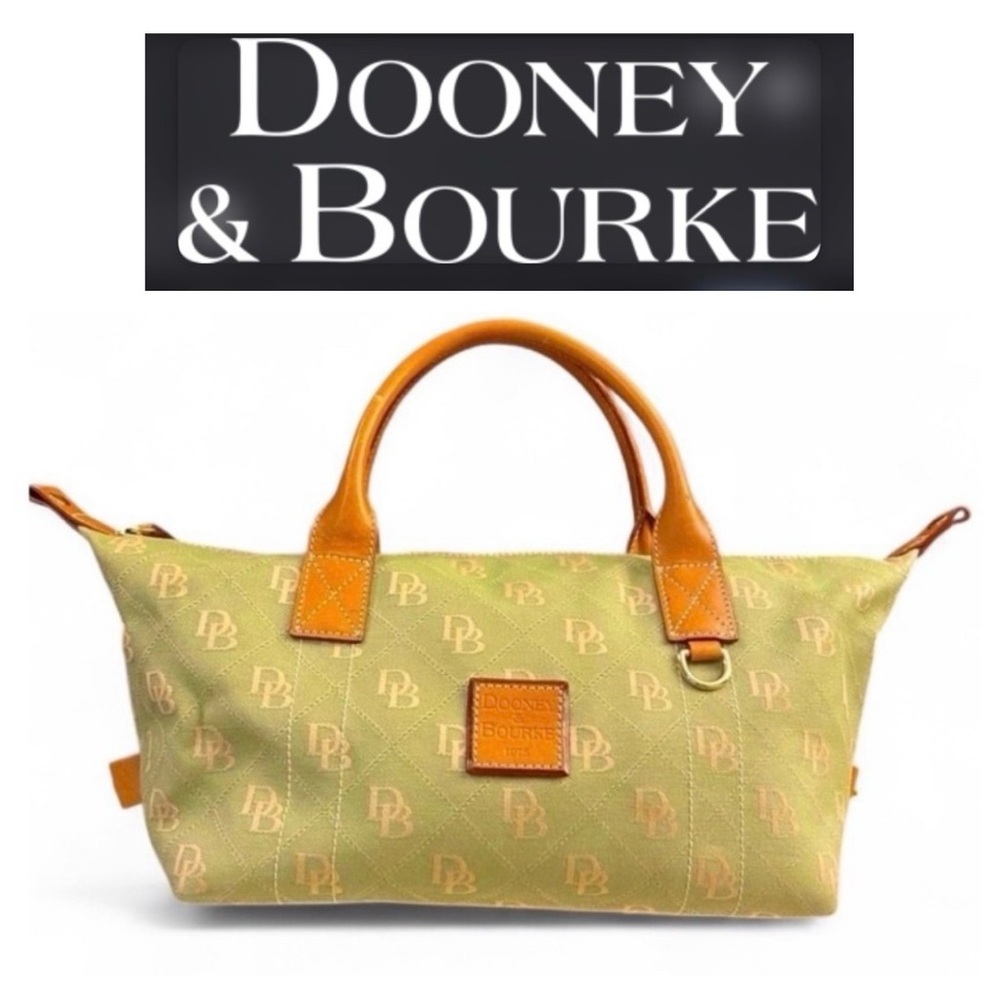 DOONEY & BURKE Lime Green & Oak Monogram Fabric Satchel Handbag, Authentic EUC